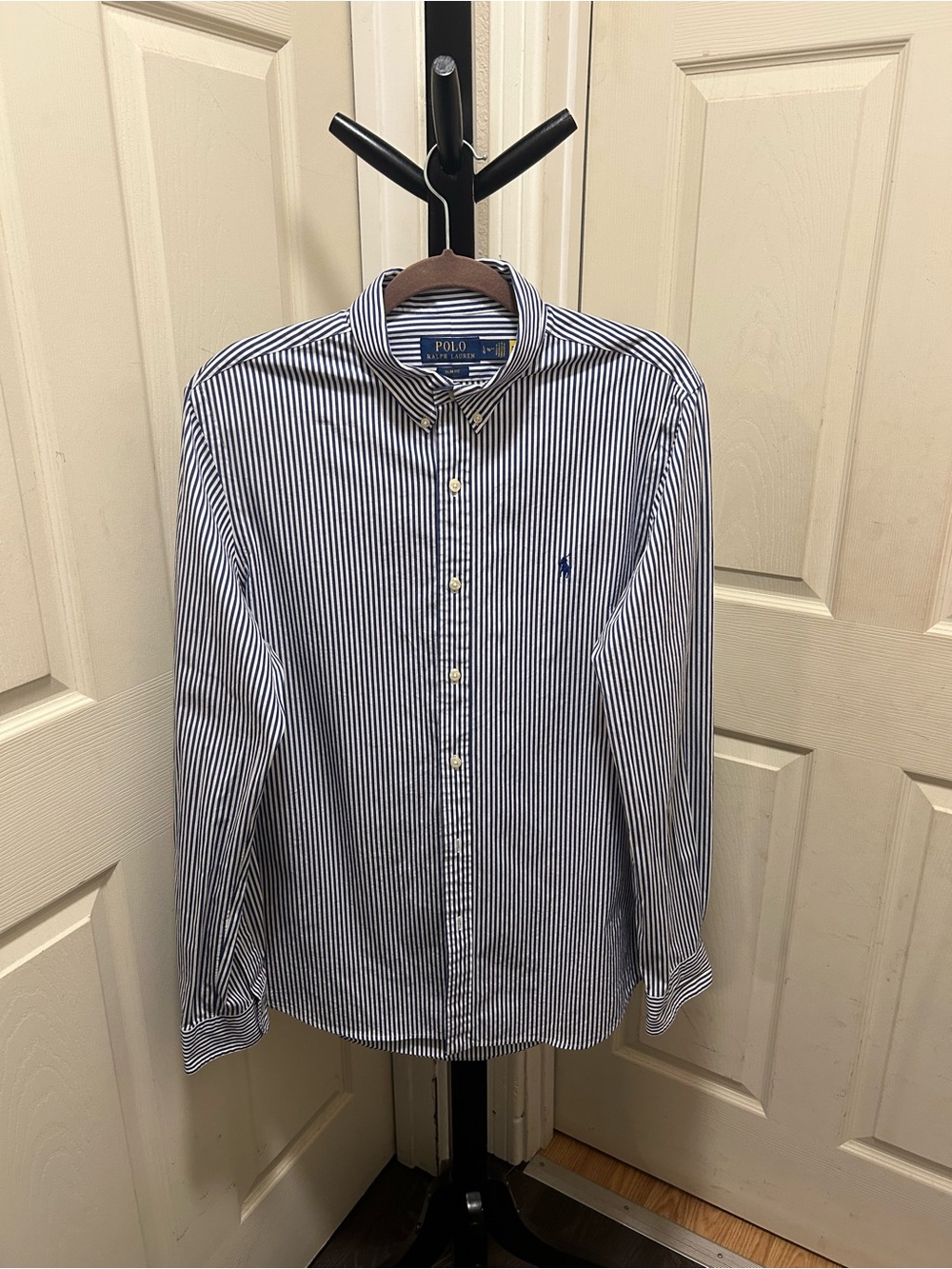 Polo Ralph Lauren Men's Slim Fit Blue White Striped Dress Shirt L 16.5